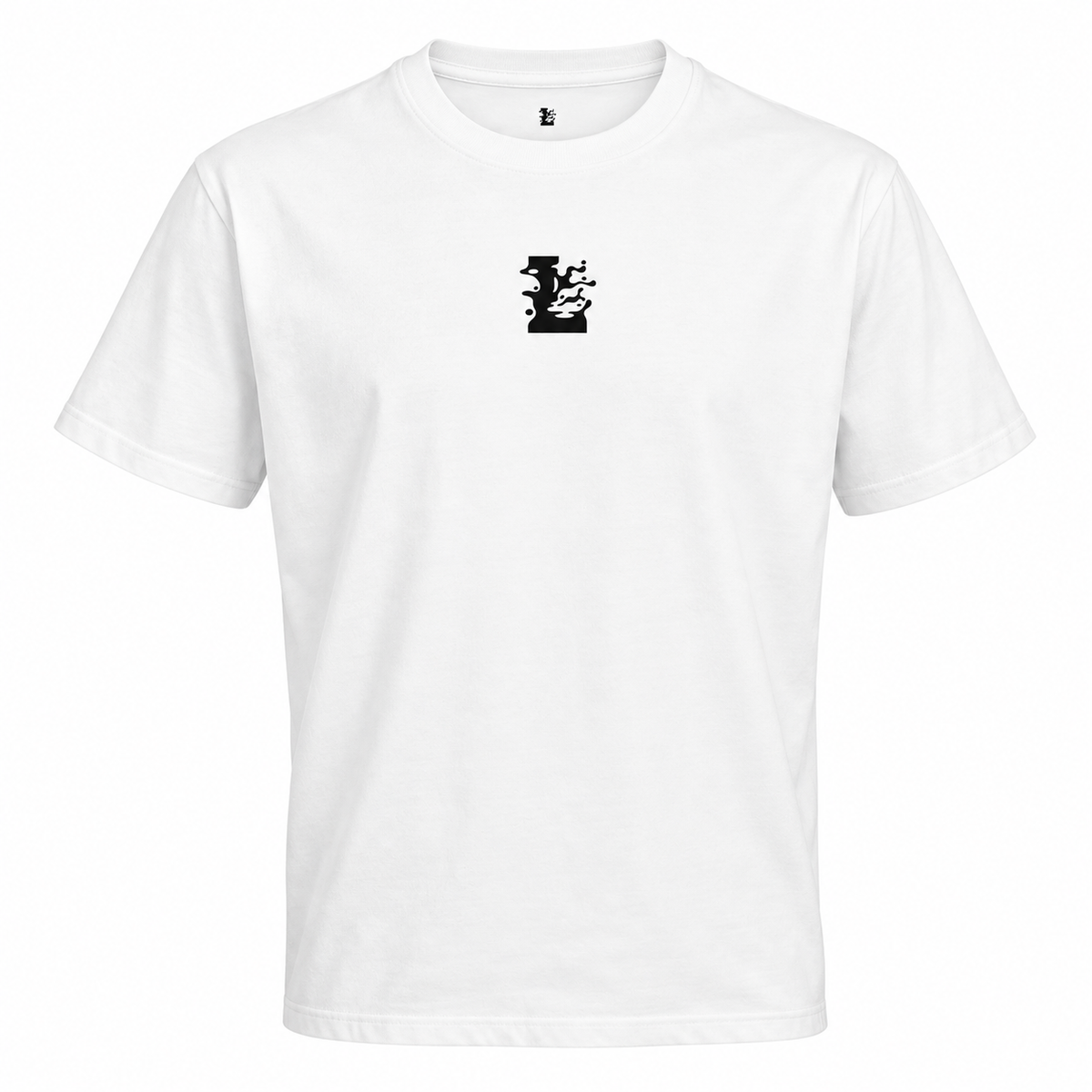 Wit LONEPRAYERS® T-shirt met zwart icoon op de borst, voorkant