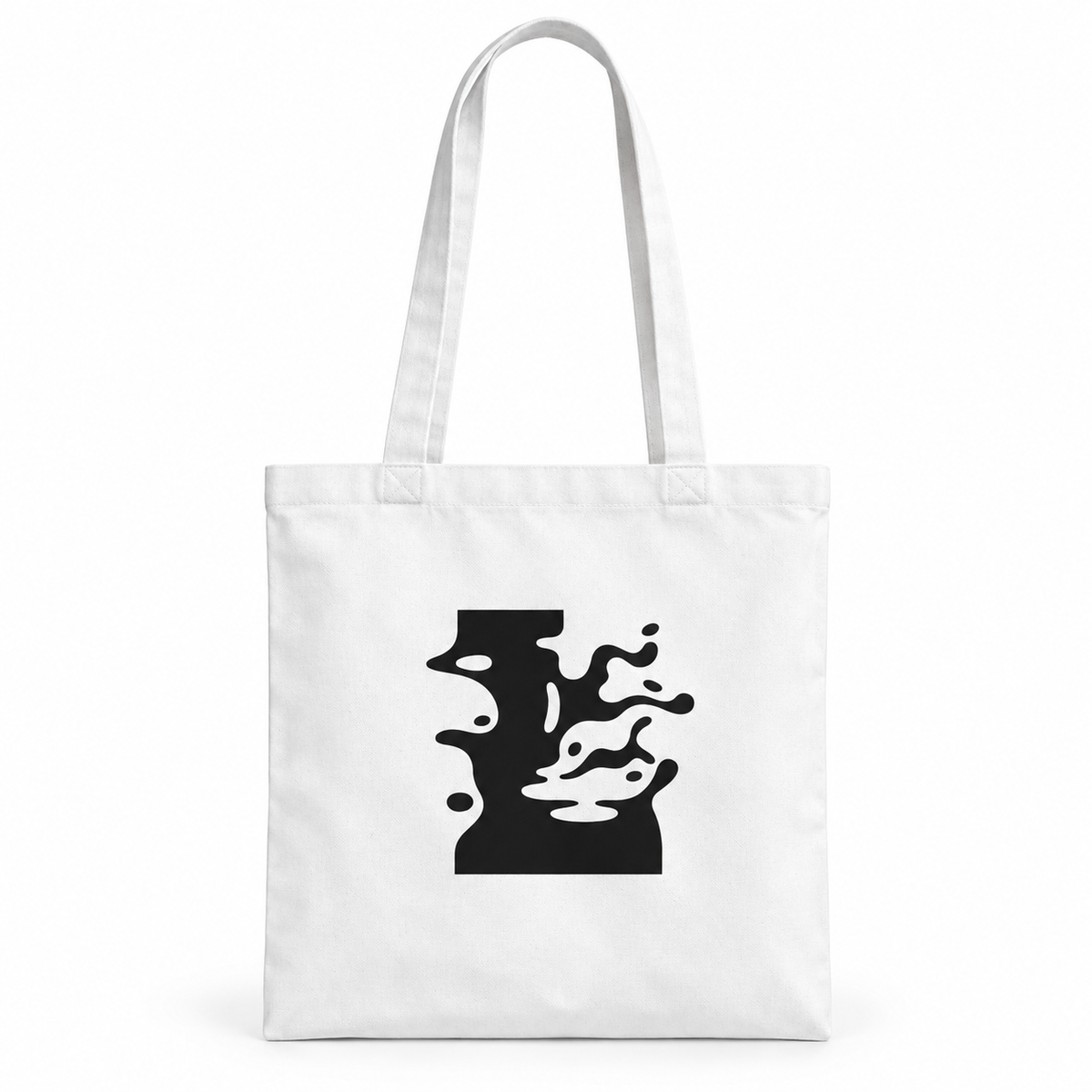Witte Icoon Tote van LONEPRAYERS® met zwart abstract icoon aan de voorkant