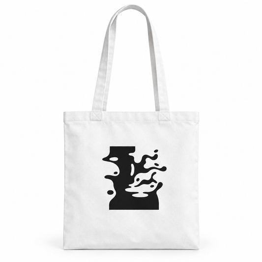 Witte Icoon Tote van LONEPRAYERS® met zwart abstract icoon aan de voorkant