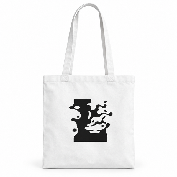 Witte Icoon Tote van LONEPRAYERS® met zwart abstract icoon aan de voorkant